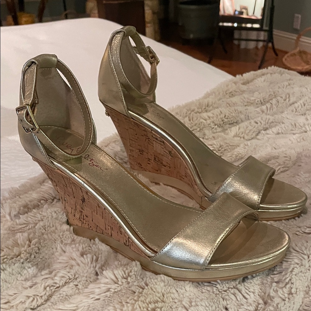 Lilly Pulitzer Metallic Gold Wedge Sandals
